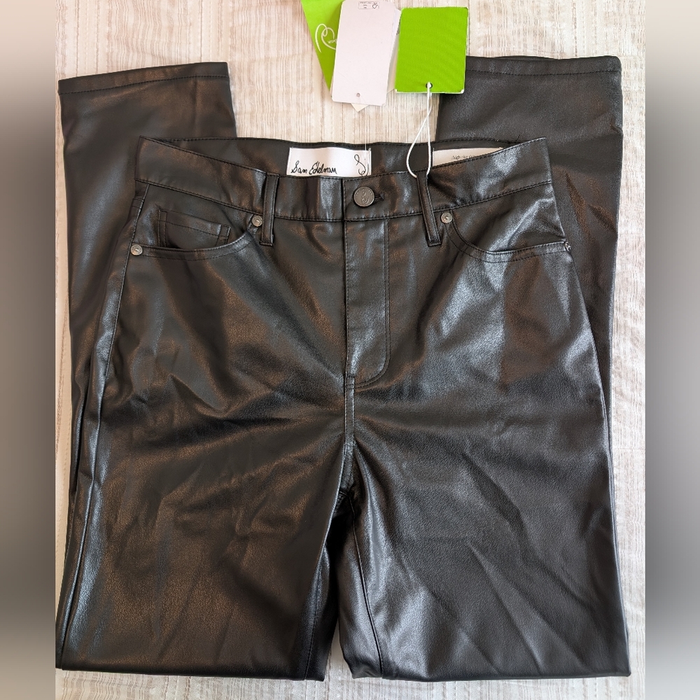 Sam Edelman Faux Leather Black High Rise Skinny Ankle Pants NWT - Picture 2 of 7